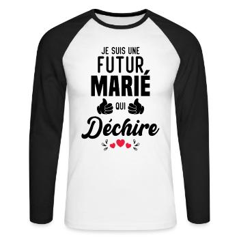 Cadeau Je suis un futur marié qui déchire - T-shirt baseball manches longues Homme - blanc/noir - Devant - Nik (191cm)