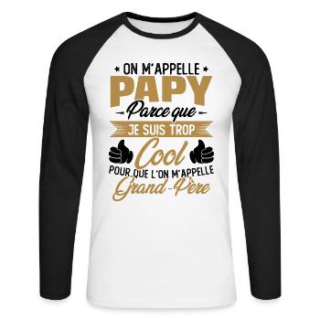 On M'appelle Papy Parce Que Je Suis Trop Cool - T-shirt baseball manches longues Homme - blanc/noir - Devant - Nik (191cm)