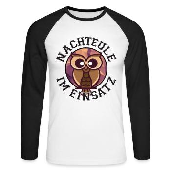 Nachteule im Einsatz Nachtdienst Eule - Unisex Baseballshirt langarm - Weiß/Schwarz - Vorne - Nik (191cm)