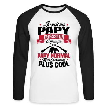 Je suis un papy chasseur comme un papy normal - T-shirt baseball manches longues Homme - blanc/noir - Devant - Nik (191cm)