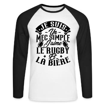 Je suis un Mec simple j'aime rugby et la bière - T-shirt baseball manches longues Homme - blanc/noir - Devant - Nik (191cm)