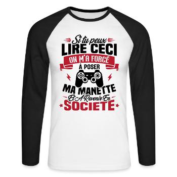 J’ai été obligé de poser ma manette de jeu - T-shirt baseball manches longues Homme - blanc/noir - Devant - Nik (191cm)