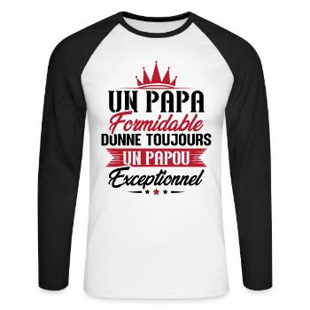 Un Papa Formidable Donne Toujours un papou - T-shirt baseball manches longues Homme - blanc/noir - Devant - Nik (191cm)