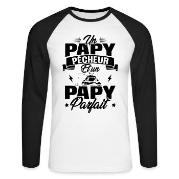 Un papy pêcheur est un papy parfait - T-shirt baseball manches longues Homme - blanc/noir - Devant - Nik (191cm)