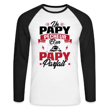 Un papy pêcheur est un papy parfait - T-shirt baseball manches longues Homme - blanc/noir - Devant - Nik (191cm)