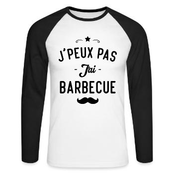 Je peux pas j'ai barbecue - T-shirt baseball manches longues Homme - blanc/noir - Devant - Nik (191cm)