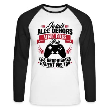 Humour cadeau console graphisme jeux vidéo - T-shirt baseball manches longues Homme - blanc/noir - Devant - Nik (191cm)