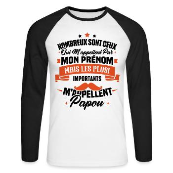 Les plus importants mappellent papou, Cadeau papou - T-shirt baseball manches longues Homme - blanc/noir - Devant - Nik (191cm)