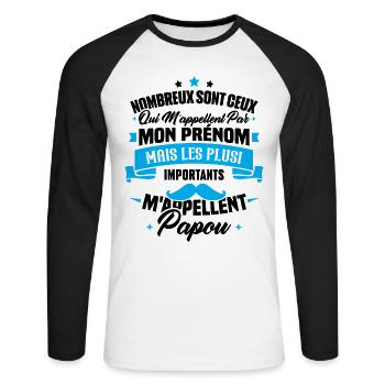 Les plus importants mappellent papou, Cadeau papou - T-shirt baseball manches longues Homme - blanc/noir - Devant - Nik (191cm)