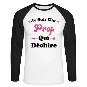 Je suis une prof qui déchire - T-shirt baseball manches longues Homme - blanc/noir - Devant - Nik (191cm)