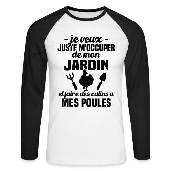 M'occuper de mon jardin, Cadeau jardinier poules - T-shirt baseball manches longues Homme - blanc/noir - Devant - Nik (191cm)