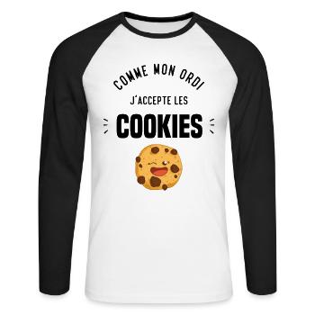 Comme mon ordi j'accepte les cookies Cadeau humour - T-shirt baseball manches longues Homme - blanc/noir - Devant - Nik (191cm)