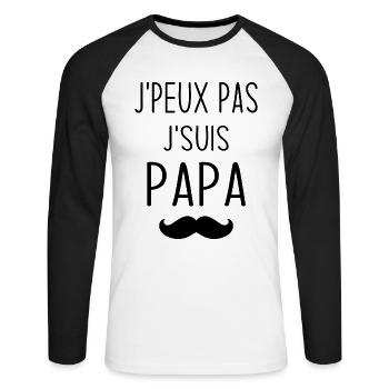 J'peux pas j'suis papa, Humour cadeau papa - T-shirt baseball manches longues Homme - blanc/noir - Devant - Nik (191cm)