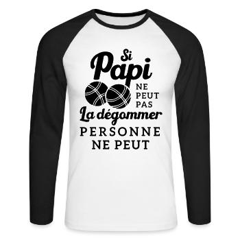 Si papi ne peut pas la dégommer personne ne peut - T-shirt baseball manches longues Homme - blanc/noir - Devant - Nik (191cm)