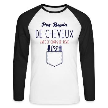 Pas Besoin de Cheveux avec ce corps de rêve - T-shirt baseball manches longues Homme - blanc/noir - Devant - Nik (191cm)