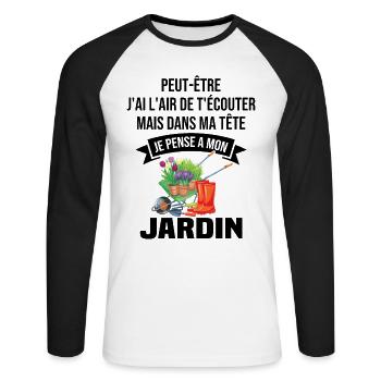 Dans ma tête je pense a mon jardin - T-shirt baseball manches longues Homme - blanc/noir - Devant - Nik (191cm)