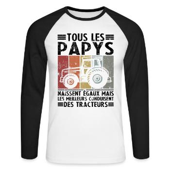 Les meilleurs papys conduisent des tracteurs - T-shirt baseball manches longues Homme - blanc/noir - Devant - Nik (191cm)