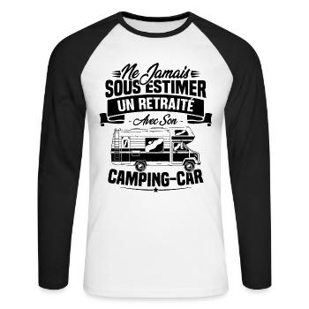 Un retraité avec son camping-car - humour cadeau - T-shirt baseball manches longues Homme - blanc/noir - Devant - Nik (191cm)