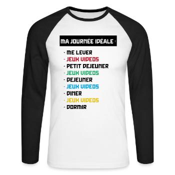 T shirt geek ma journée idéale - T-shirt baseball manches longues Homme - blanc/noir - Devant - Nik (191cm)