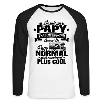 Un papy en camping-car comme un papy normal - T-shirt baseball manches longues Homme - blanc/noir - Devant - Nik (191cm)