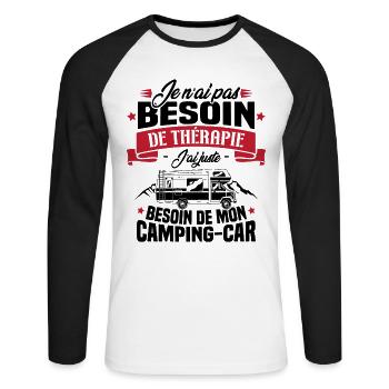 Pas besoin de thérapie, besoin de mon camping-car - T-shirt baseball manches longues Homme - blanc/noir - Devant - Nik (191cm)