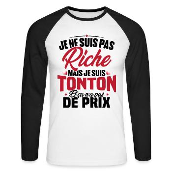 Je ne suis pas riche mais je suis tonton - T-shirt baseball manches longues Homme - blanc/noir - Devant - Nik (191cm)
