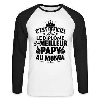 Meilleur papy au monde - T-shirt baseball manches longues Homme - blanc/noir - Devant - Nik (191cm)