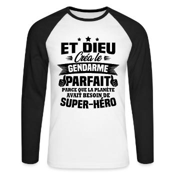 Et dieu créa le gendarme parfait - Cadeau humour - T-shirt baseball manches longues Homme - blanc/noir - Devant - Nik (191cm)