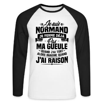 Humour cadeau Je suis Normand - T-shirt baseball manches longues Homme - blanc/noir - Devant - Nik (191cm)