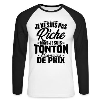 Je ne suis pas riche mais je suis tonton - T-shirt baseball manches longues Homme - blanc/noir - Devant - Nik (191cm)