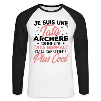 Je suis une tata archère - T-shirt baseball manches longues Homme - blanc/noir - Devant - Nik (191cm)