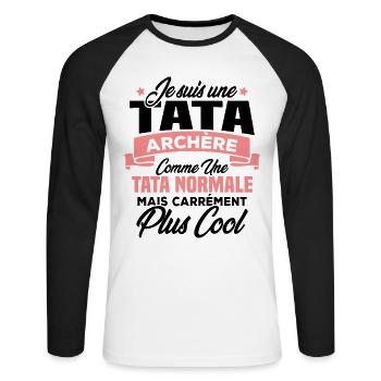Je suis une tata archère - T-shirt baseball manches longues Homme - blanc/noir - Devant - Nik (191cm)