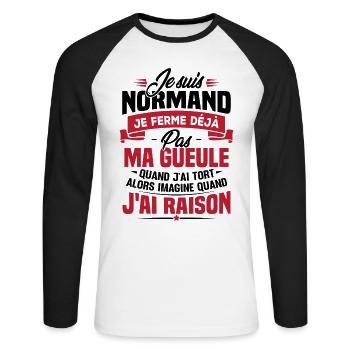 Humour cadeau Je suis Normand - T-shirt baseball manches longues Homme - blanc/noir - Devant - Nik (191cm)