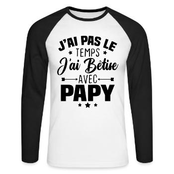 J'ai pas le temps j'ai bêtise avec papy - T-shirt baseball manches longues Homme - blanc/noir - Devant - Nik (191cm)