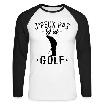 J'peux pas j'ai golf - T-shirt baseball manches longues Homme - blanc/noir - Devant - Nik (191cm)