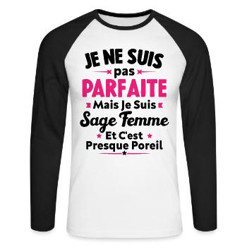Je suis Sage femme - T-shirt baseball manches longues Homme - blanc/noir - Devant - Nik (191cm)