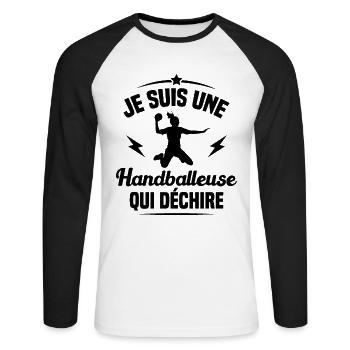 Je suis une handballeuse qui déchire - T-shirt baseball manches longues Homme - blanc/noir - Devant - Nik (191cm)