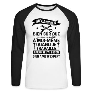 Mécanicien, bien sûr que je me parle à moi-même - T-shirt baseball manches longues Homme - blanc/noir - Devant - Nik (191cm)