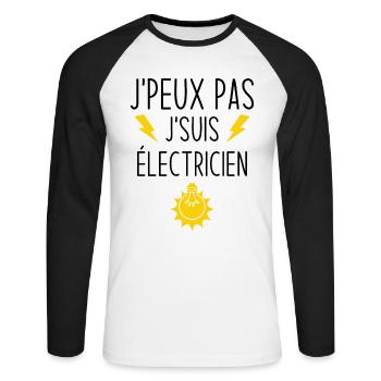 J'peux pas j'suis électricien - T-shirt baseball manches longues Homme - blanc/noir - Devant - Nik (191cm)