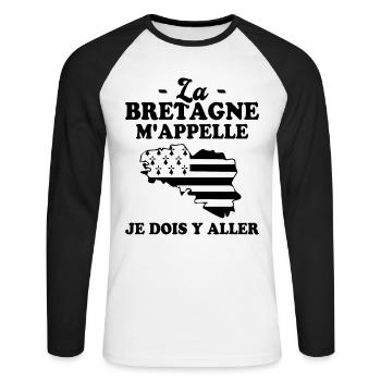 La bretagne m'appelle humour breton homme - T-shirt baseball manches longues Homme - blanc/noir - Devant - Nik (191cm)