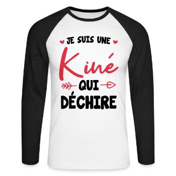 Je suis une kine qui dechire - T-shirt baseball manches longues Homme - blanc/noir - Devant - Nik (191cm)