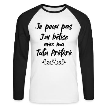 Ich kann nicht, ich habe Dummheit mit meiner Lieblingstata - Unisex Baseballshirt langarm - Weiß/Schwarz - Vorne - Nik (191cm)