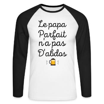 Le papa parfait n'a pas d'abdos - T-shirt baseball manches longues Homme - blanc/noir - Devant - Nik (191cm)