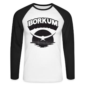 Borkum Möwe Insel Shirt - Unisex Baseballshirt langarm - Weiß/Schwarz - Vorne - Nik (191cm)