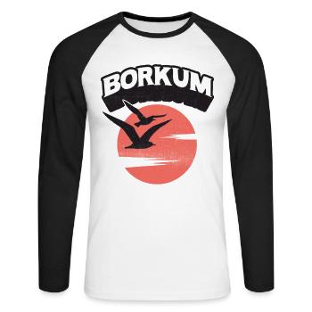 Borkum Möwe Sonne Insel Shirt - Unisex Baseballshirt langarm - Weiß/Schwarz - Vorne - Nik (191cm)