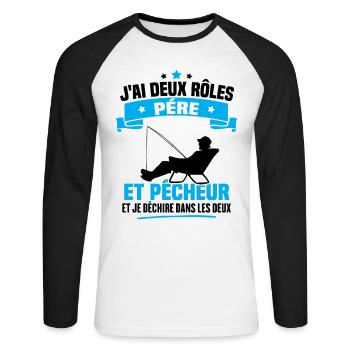 J'ai deux rôles père et pêcheur et je déchire dans - T-shirt baseball manches longues Homme - blanc/noir - Devant - Nik (191cm)