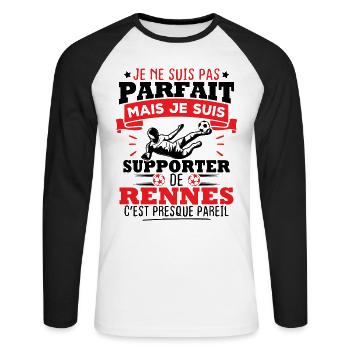 Pas parfait mais je suis supporter de Rennes - T-shirt baseball manches longues Homme - blanc/noir - Devant - Nik (191cm)