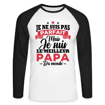Pas parfait mais le meilleur papa du monde - T-shirt baseball manches longues Homme - blanc/noir - Devant - Nik (191cm)