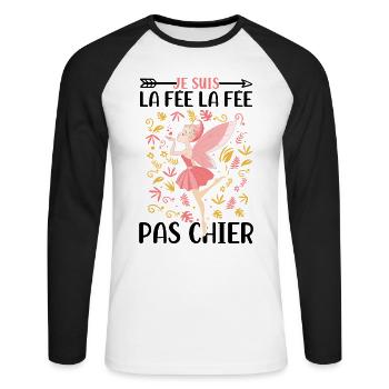 Je suis la fée la fée pas chier - T-shirt baseball manches longues Homme - blanc/noir - Devant - Nik (191cm)