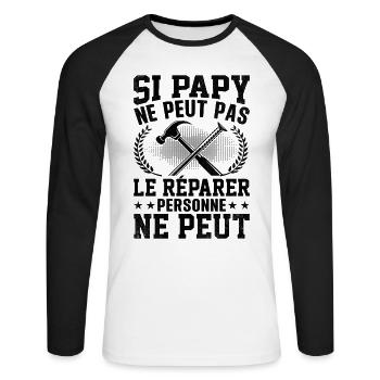 Si papy ne peut pas le réparer personne ne peut - T-shirt baseball manches longues Homme - blanc/noir - Devant - Nik (191cm)